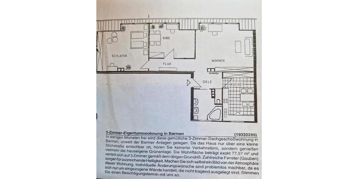 Etagenwohnung Wuppertal Gemarkung Barmen - 3 Zimmer, 77 m&sup2;, 125.000&euro; | Angebot:26780603
