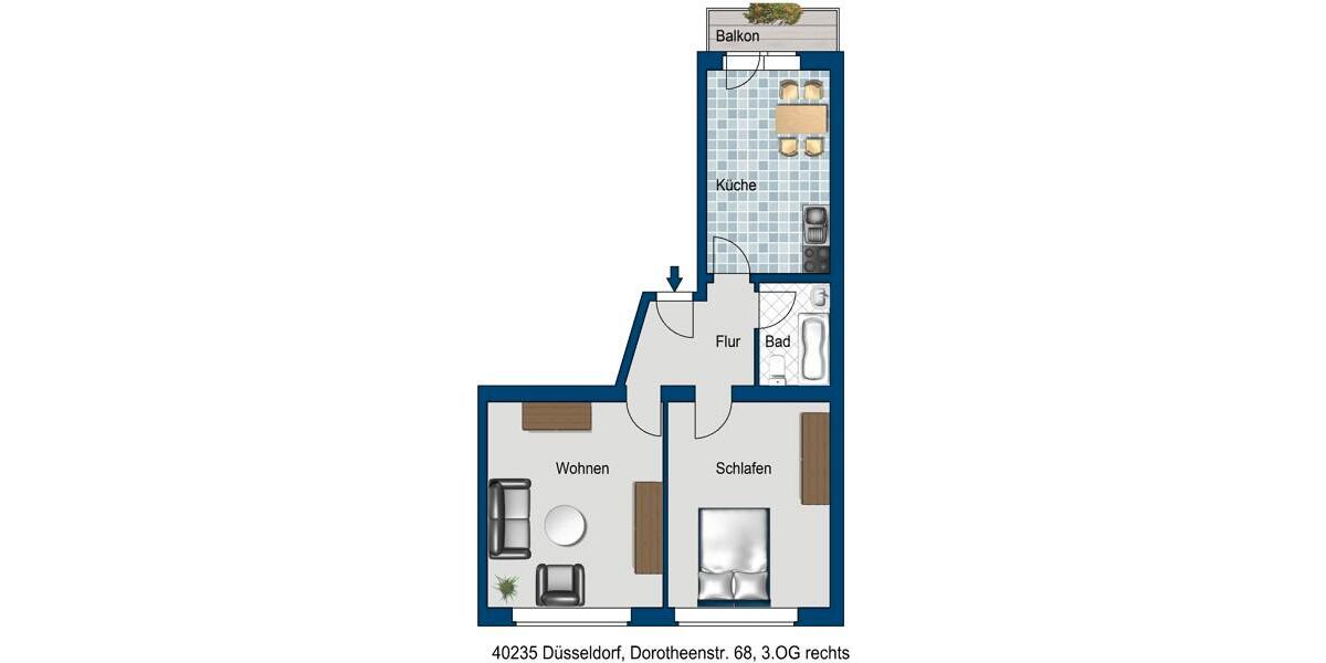 Etagenwohnung Düsseldorf Stadtbezirk 2 - 2 Zimmer, 60 m&sup2;, 801&euro; | Angebot:25927188