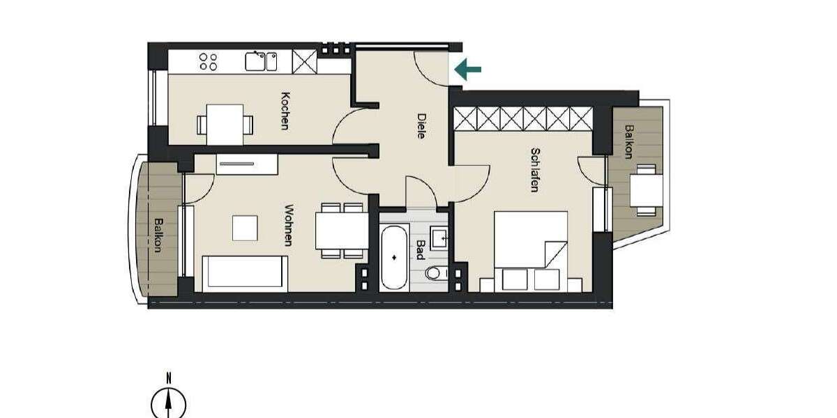 Etagenwohnung Köln Neustadt/Süd - 2 Zimmer, 55 m&sup2;, 399.000&euro; | Angebot:18935801