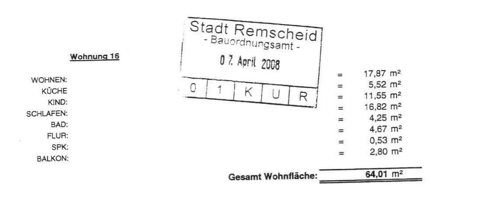 Etagenwohnung Remscheid - 3 Zimmer, 64 m&sup2;, 138.000&euro; | Angebot:26819161