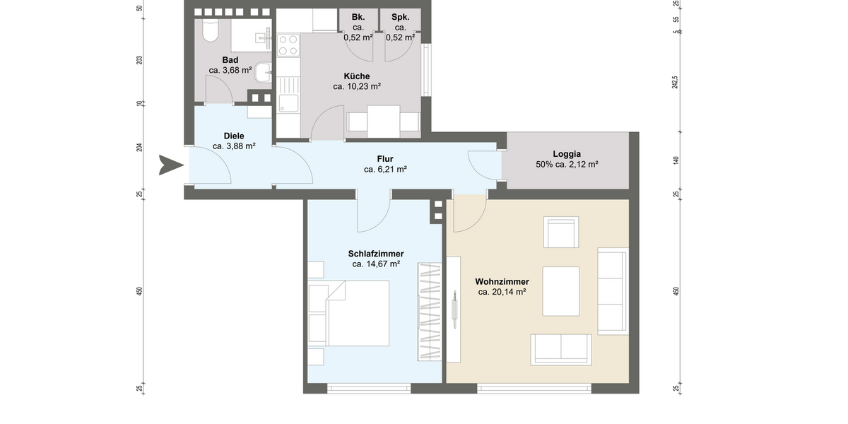 Etagenwohnung Düsseldorf Friedrichstadt - 2 Zimmer, 64 m&sup2;, 310.000&euro; | Angebot:27108890