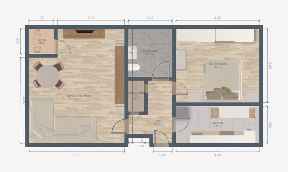 Etagenwohnung Wuppertal Gemarkung Elberfeld - 2 Zimmer, 66 m&sup2;, 820&euro; | Angebot:25625247