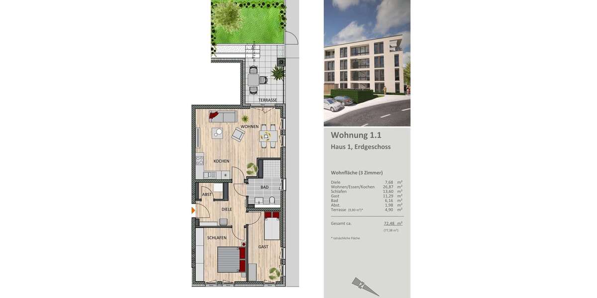 Etagenwohnung Bergisch Gladbach - 3 Zimmer, 72 m&sup2;, 424.900&euro; | Angebot:20987400