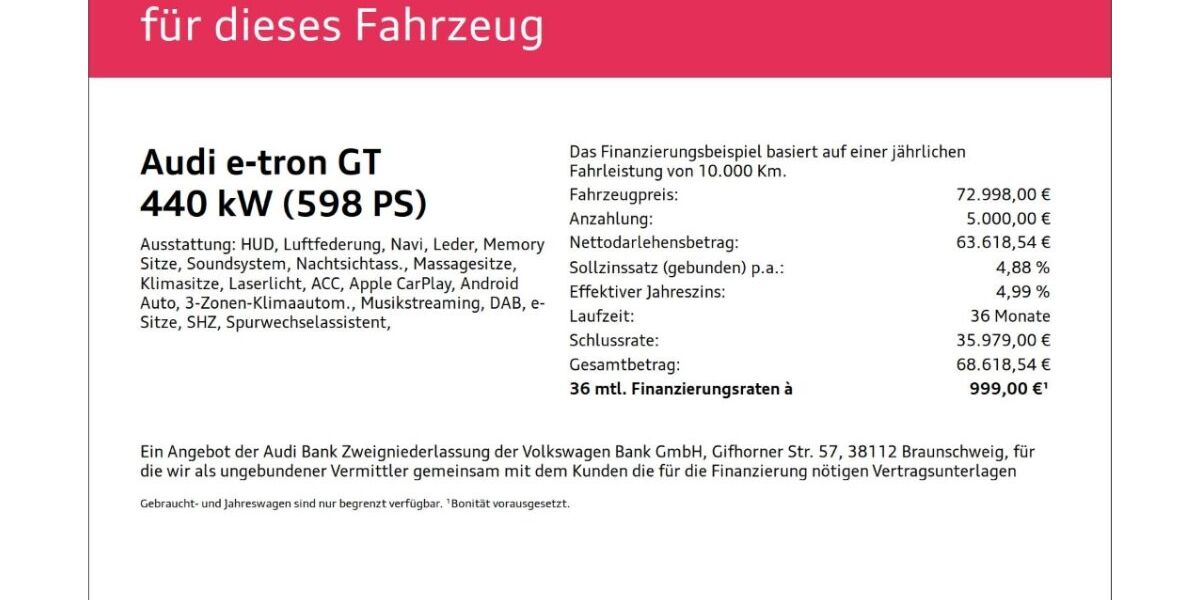Audi e-tron GT 61.761 km 71.599 &euro; Wuppertal 42109