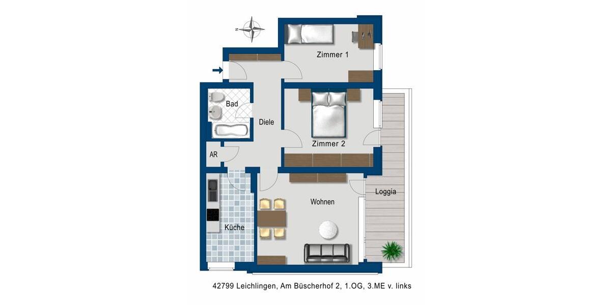 Etagenwohnung Leichlingen (Rheinland) - 3 Zimmer, 69 m&sup2;, 516&euro; | Angebot:25372120