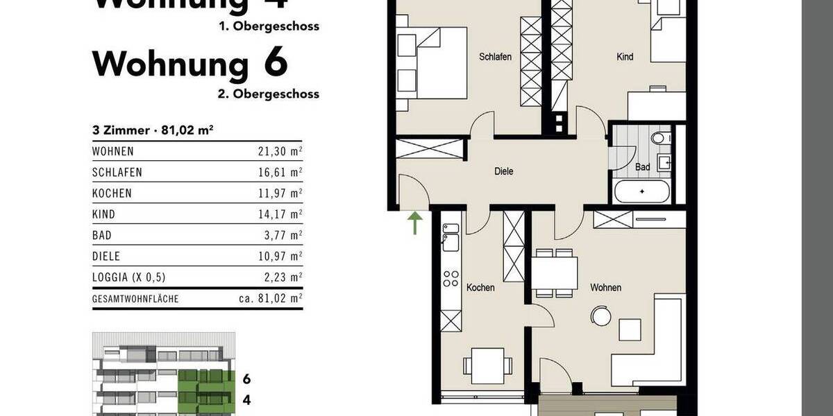 Etagenwohnung Köln Mauenheim - 3 Zimmer, 81 m&sup2;, 459.000&euro; | Angebot:25683076