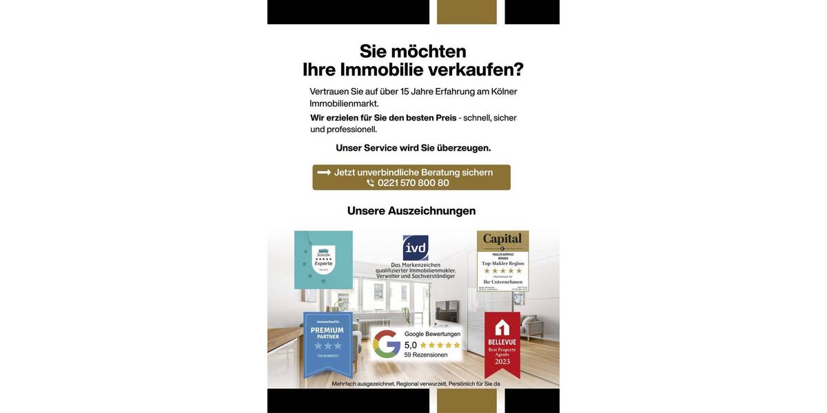 Etagenwohnung Köln Neustadt-Nord - 2 Zimmer, 63 m&sup2;, 339.000&euro; | Angebot:26291477