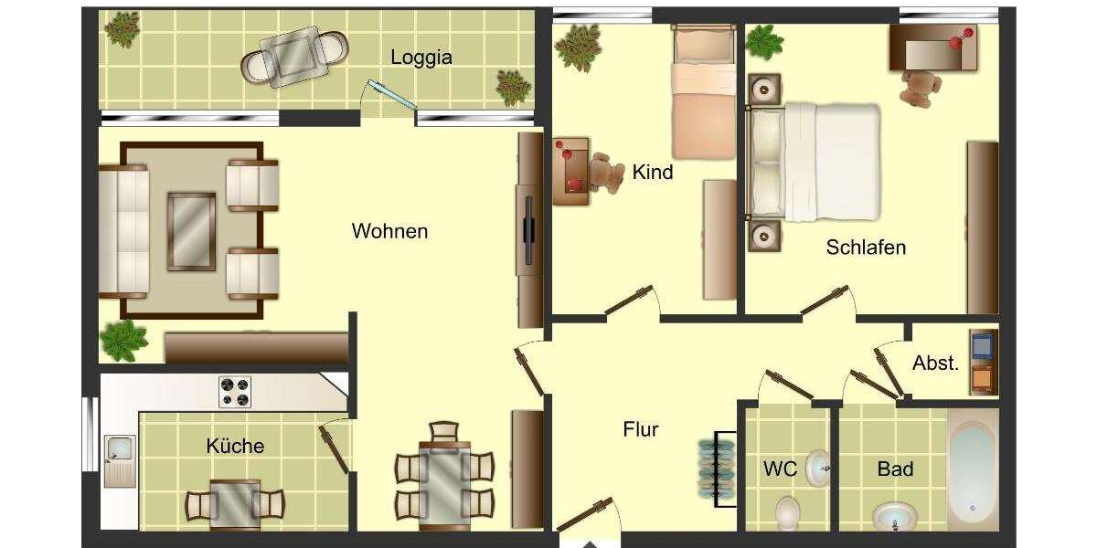 Etagenwohnung Düsseldorf Garath - 3 Zimmer, 85 m&sup2;, 849&euro; | Angebot:26215696