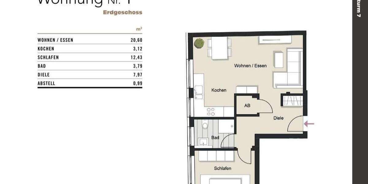 Etagenwohnung Köln Altstadt-Nord - 2 Zimmer, 49 m&sup2;, 339.000&euro; | Angebot:24862526