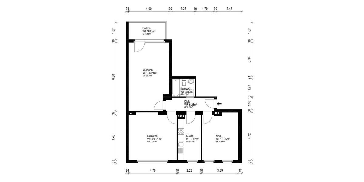 Etagenwohnung Köln Lindenthal - 3 Zimmer, 88 m&sup2;, 549.000&euro; | Angebot:26080880