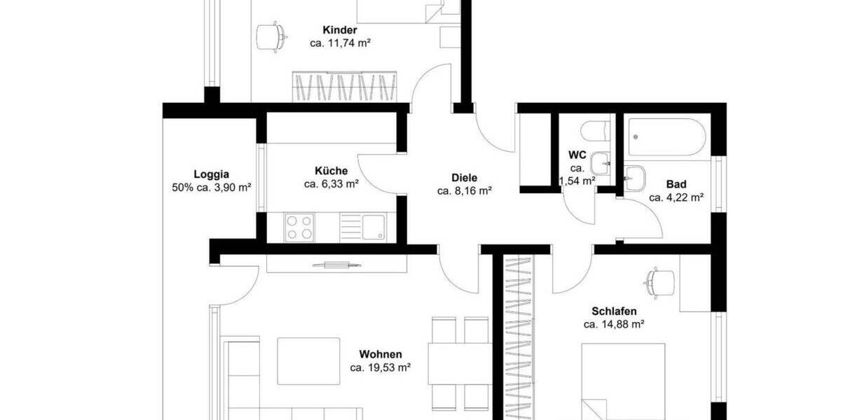 Etagenwohnung Leverkusen Schlebusch - 3 Zimmer, 74 m&sup2;, 220.000&euro; | Angebot:26245318