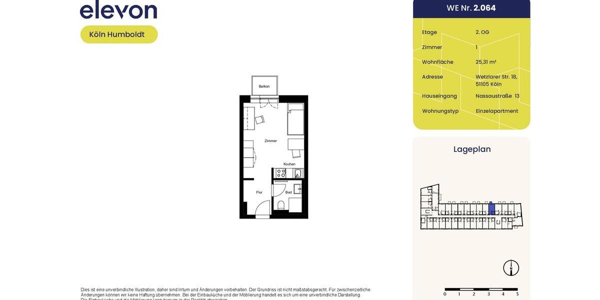 Etagenwohnung Köln Kalk - 1 Zimmer, 25 m&sup2;, 529&euro; | Angebot:26021633