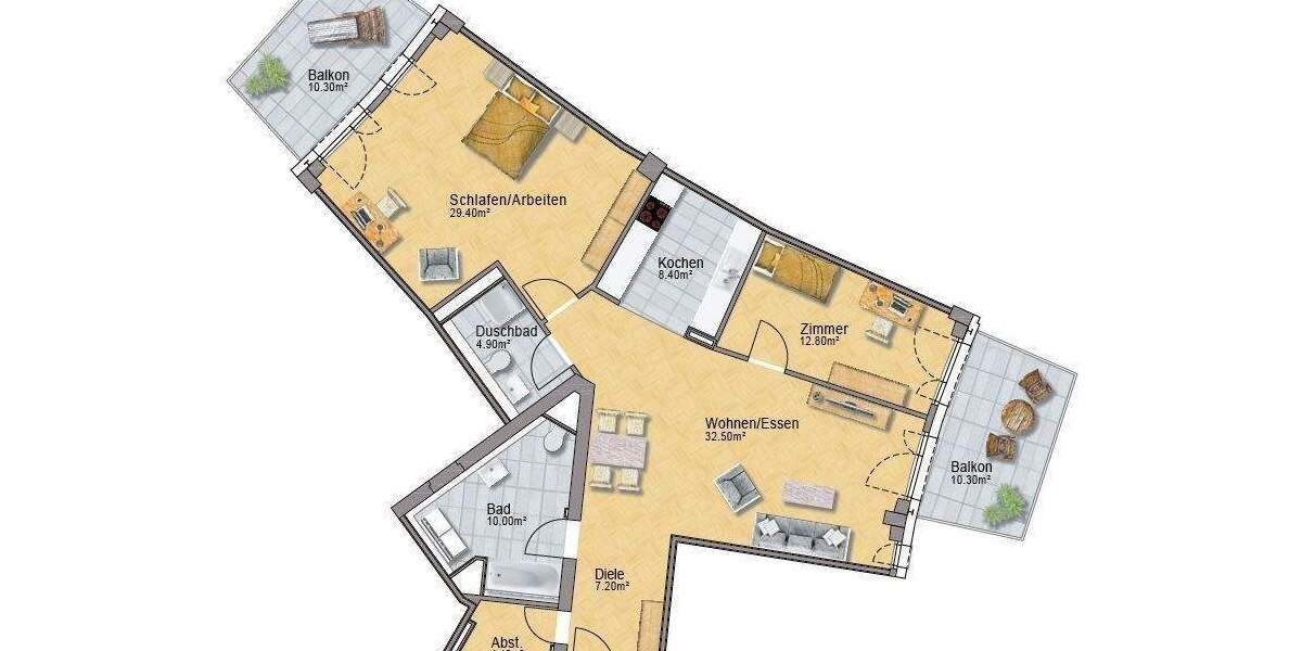 Etagenwohnung Düsseldorf Flingern Nord - 3 Zimmer, 117 m&sup2;, 1.879&euro; | Angebot:25747649