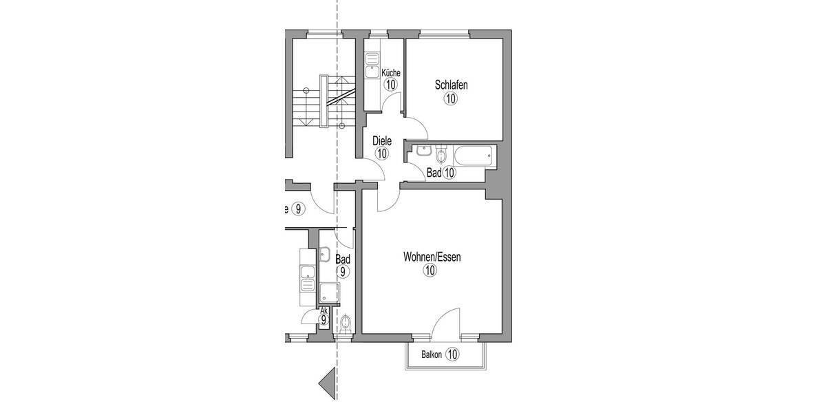 Etagenwohnung Düsseldorf Eller - 2 Zimmer, 54 m&sup2;, 1.050&euro; | Angebot:26795173