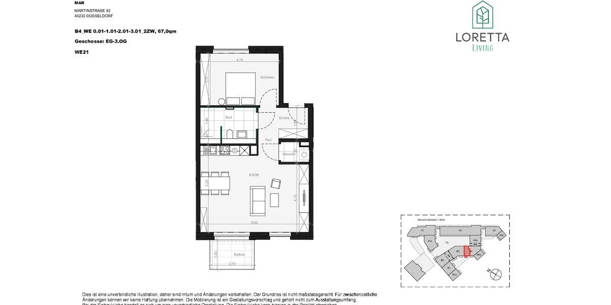 Erdgeschoßwohnung Düsseldorf Stadtbezirk 3 - 2 Zimmer, 67 m&sup2;, 1.400&euro; | Angebot:25614444