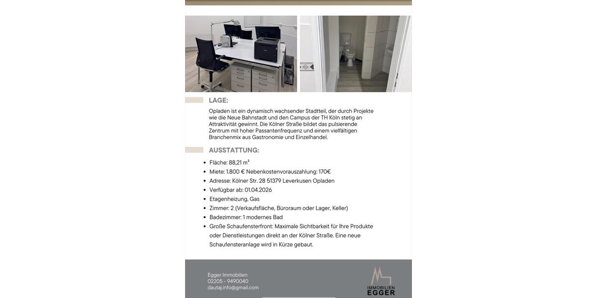 Gewerbeobjekt Leverkusen Opladen - 1.800&euro; | Angebot:25906670