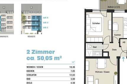 Wohnung Köln Rodenkirchen - 2 Zimmer, 50 m&sup2;, 325.000&euro; | Angebot:24941393