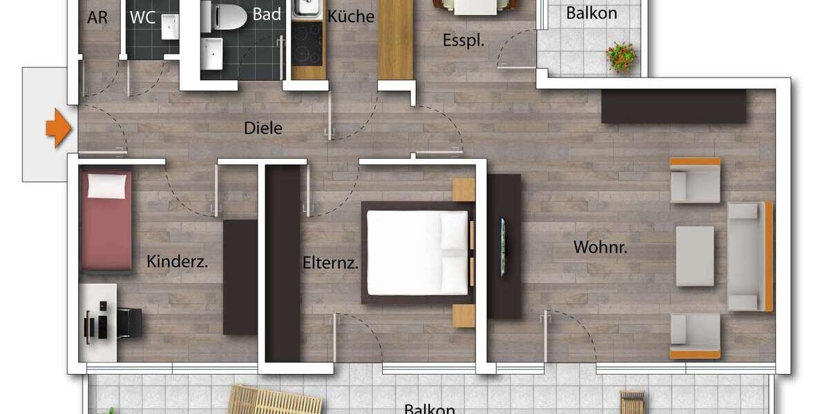 Etagenwohnung Köln Poll - 3 Zimmer, 79 m&sup2;, 214.500&euro; | Angebot:24478012