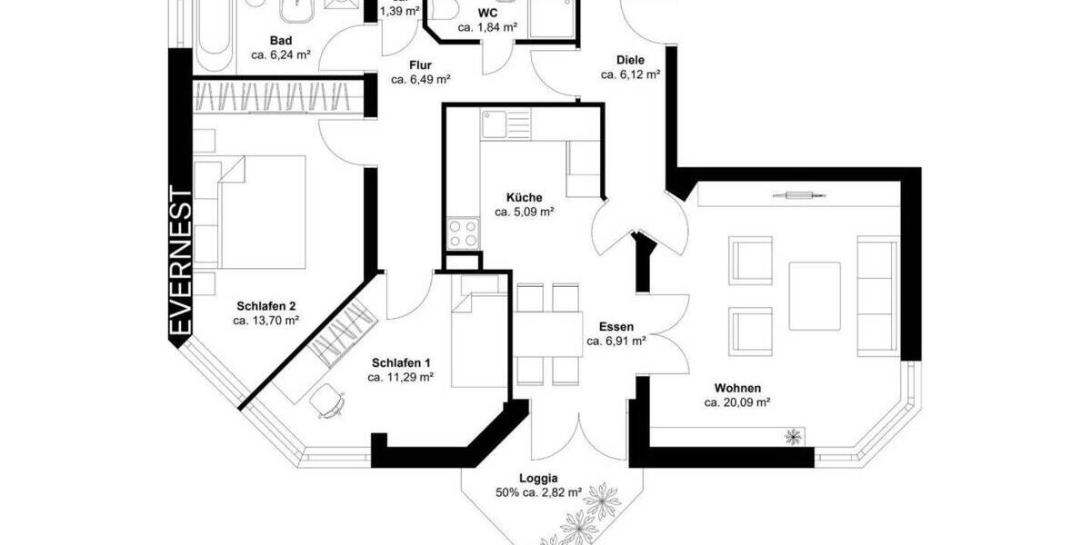 Etagenwohnung Bergisch Gladbach Hebborn - 3 Zimmer, 81 m&sup2;, 283.000&euro; | Angebot:26117668